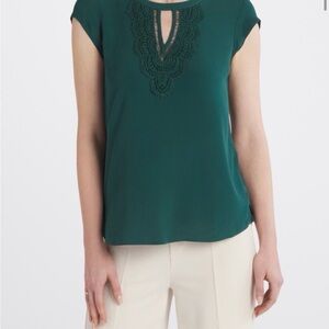 Chic Teal Lace Accent Blouse